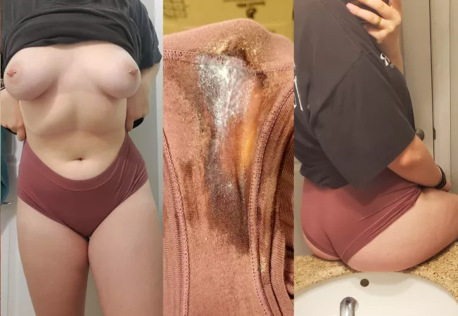 my pussy has stained, bleached, and creamed this poor pantie to death😅 just got home from my lectures and it smells so strongly of my cum l've gotta send it off soon, dm me or kik babbigiraffe to have it shipped tonight😘