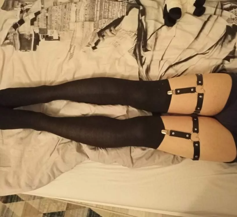 My waifu took photo of me in thigh highs and garter belts UwU