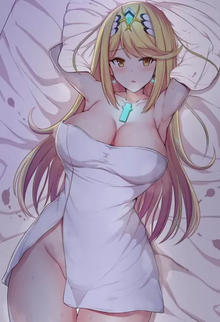 Mythra waiting in bed (Day 4)