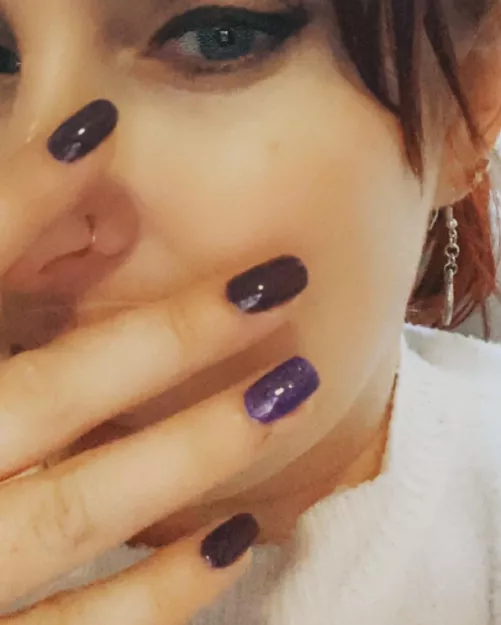 Natural nails with a purple gel finish!