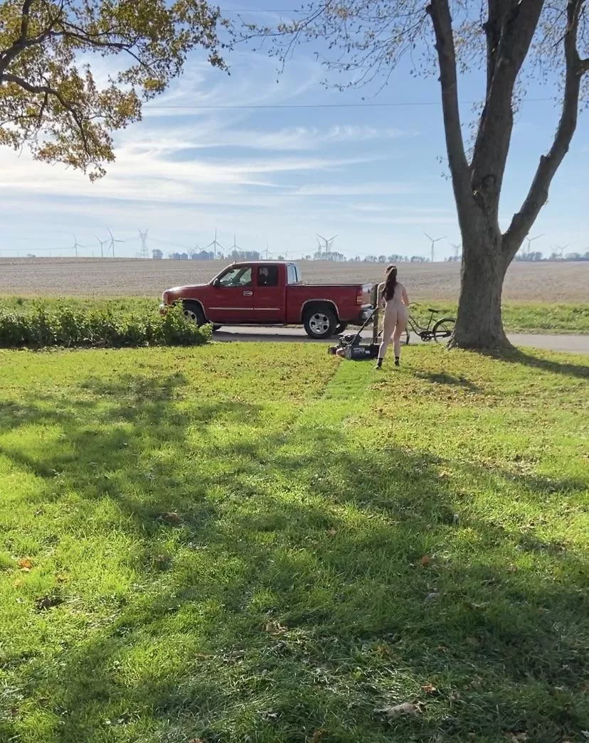 Neighbor drove by while I was mowing naked Neighbor drove by while I was mowing naked
