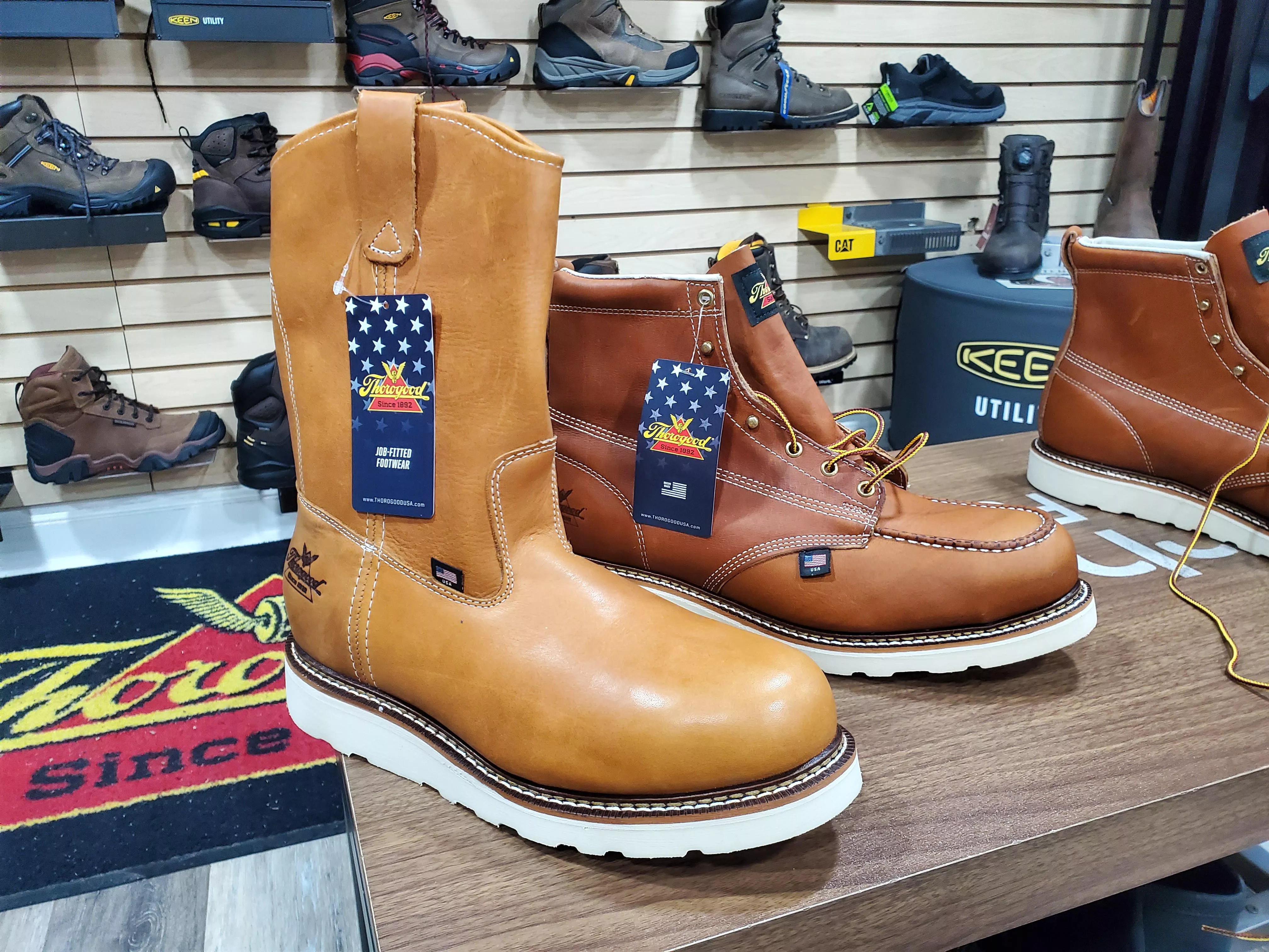 New boots! Got fed up with disappointing Redwings and a franchisee that never seemed to want my business, so I picked up 2 pairs of Thorogoods for work today. 8044200 & 8044205, both steel toe. Guy even gave me a package deal on them!