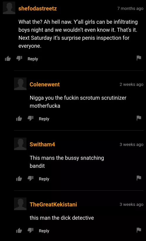 Next Saturday is surprise penis inspection for everyone