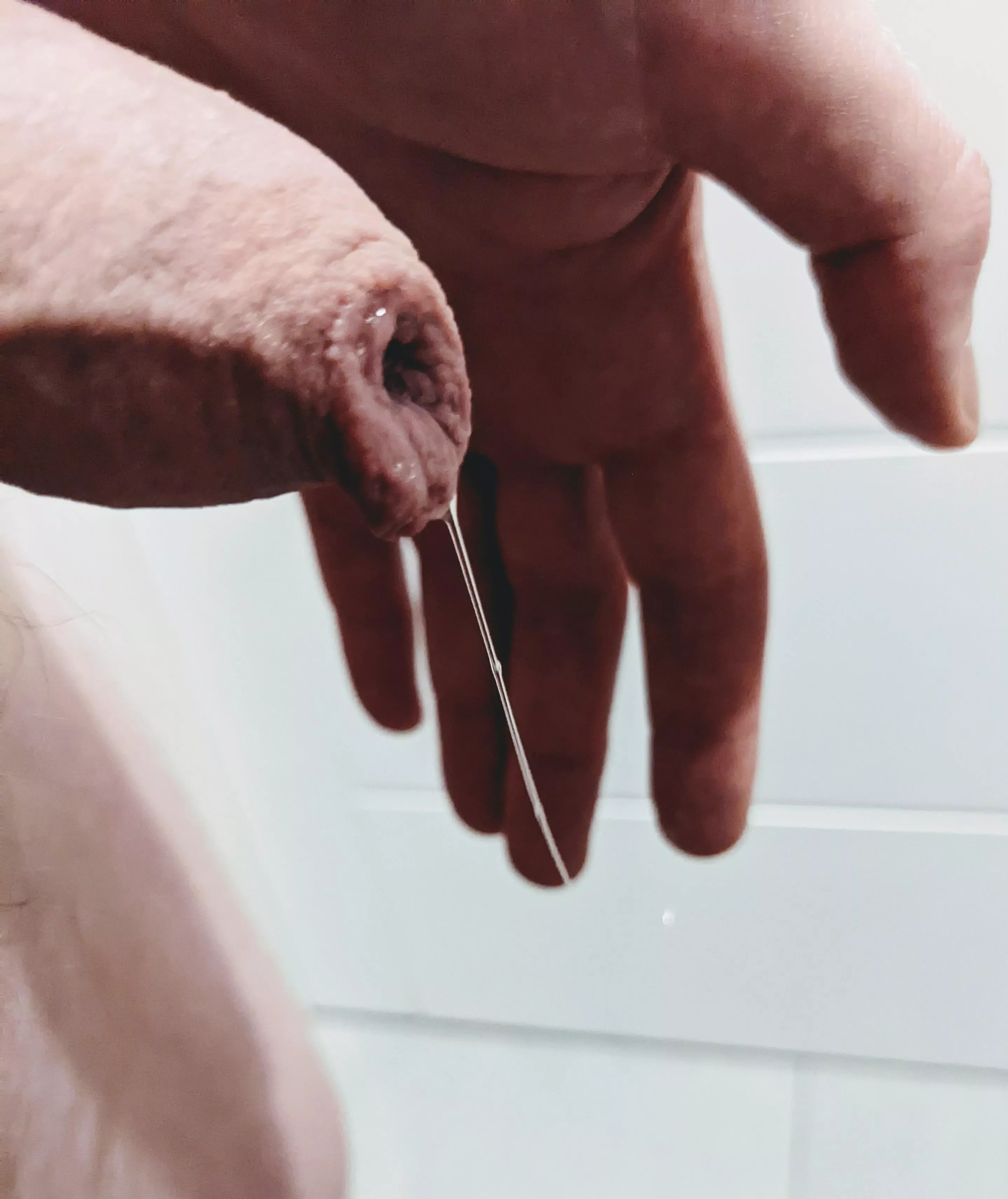 nice clear string of pre on my soft dick. HMU if you want to chat.