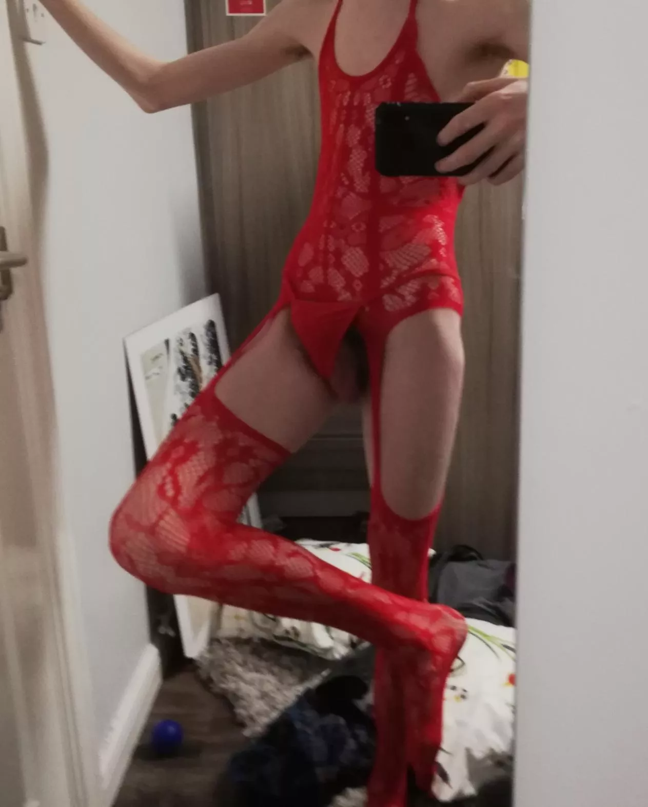 Nice festive Red bodystocking for you boys, look forward to more of me in 2022 <3 Nice festive Red bodystocking for you boys, look forward to more of me in 2022 <3