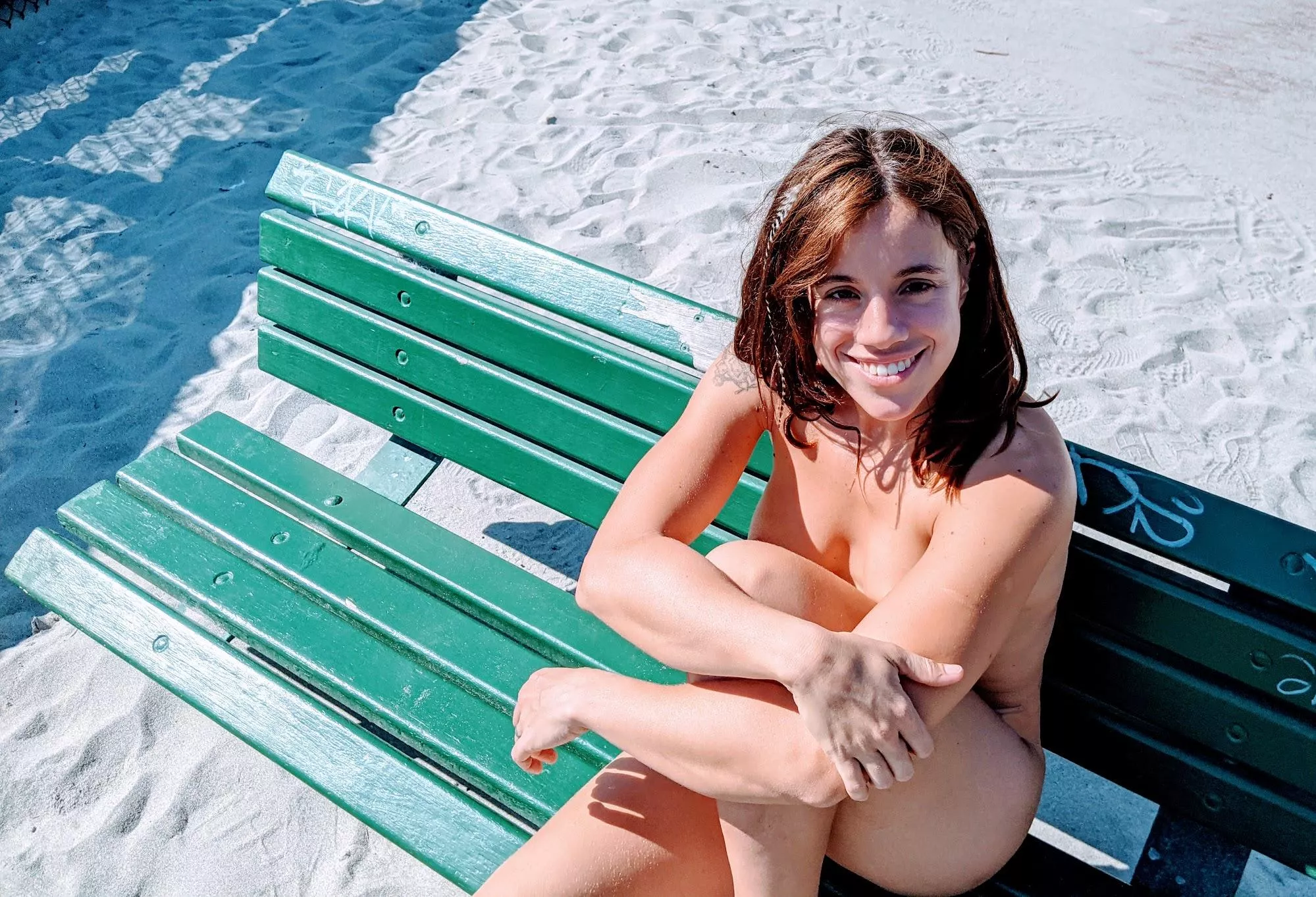 Nude, and yes, embarrassed, on my favourite bench Nude, and yes, embarrassed, on my favourite bench