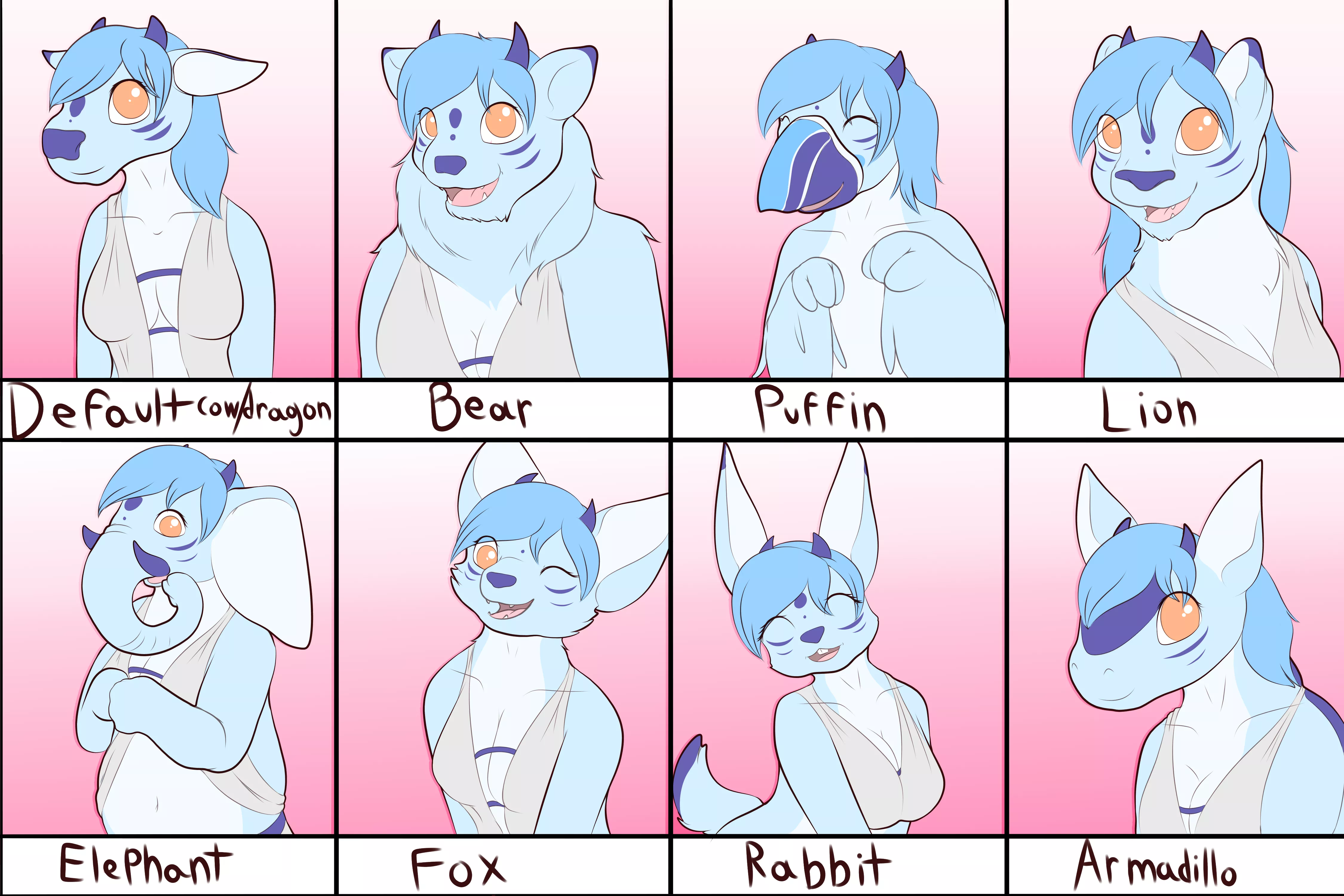 [OC] Drawing my fursona as different species