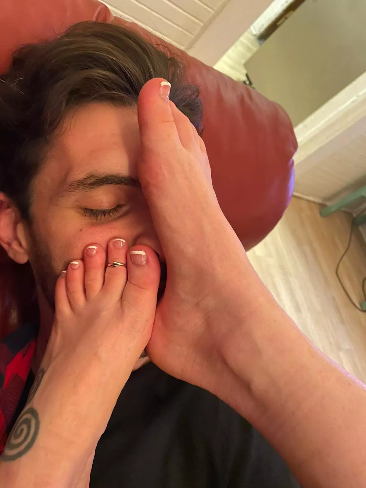 [oc] I love having him at my feet, especially after a long day and workout. What should I do to him next?