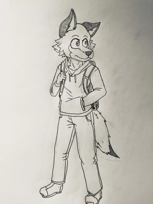 OC | My fursona (Pyle) who I drew during class.