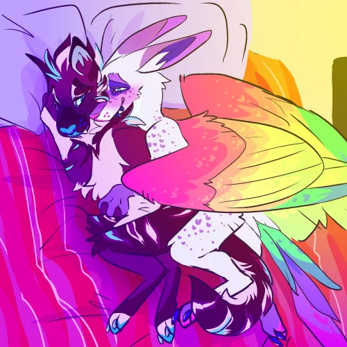 [ oc / purrsonal ] im so lucky to have spent 5 years in love with my partner @savijo (carrd)​ and im so excited to be alive with him today and hopefully more years <3