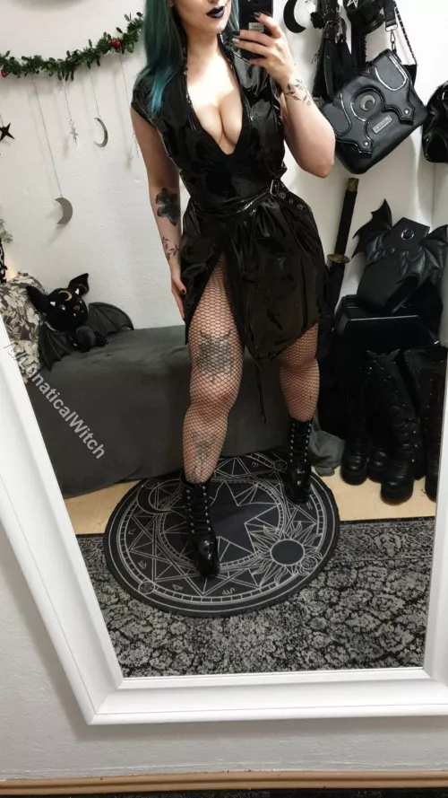 [OC] Showing up to work with this outfit, my co-workers can't get their eyes off me. I guess that is a good sign 🖤