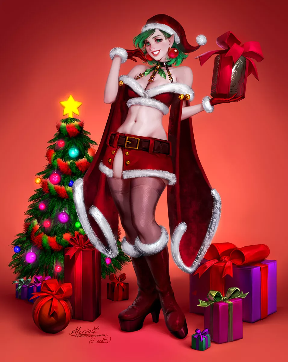 OC xmas elf Polina pinup commission by Aleriia_V (lerapi)