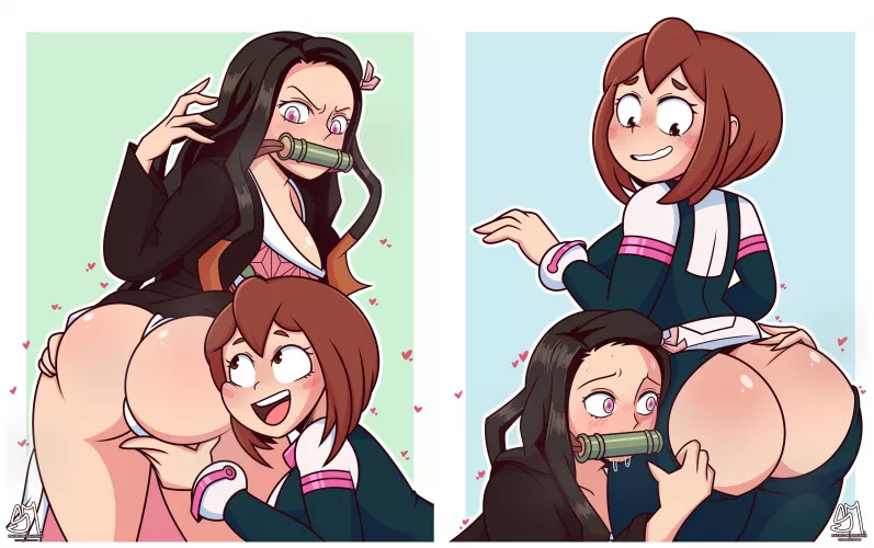Ochako and Nezuko checking booties [SemiDraws]