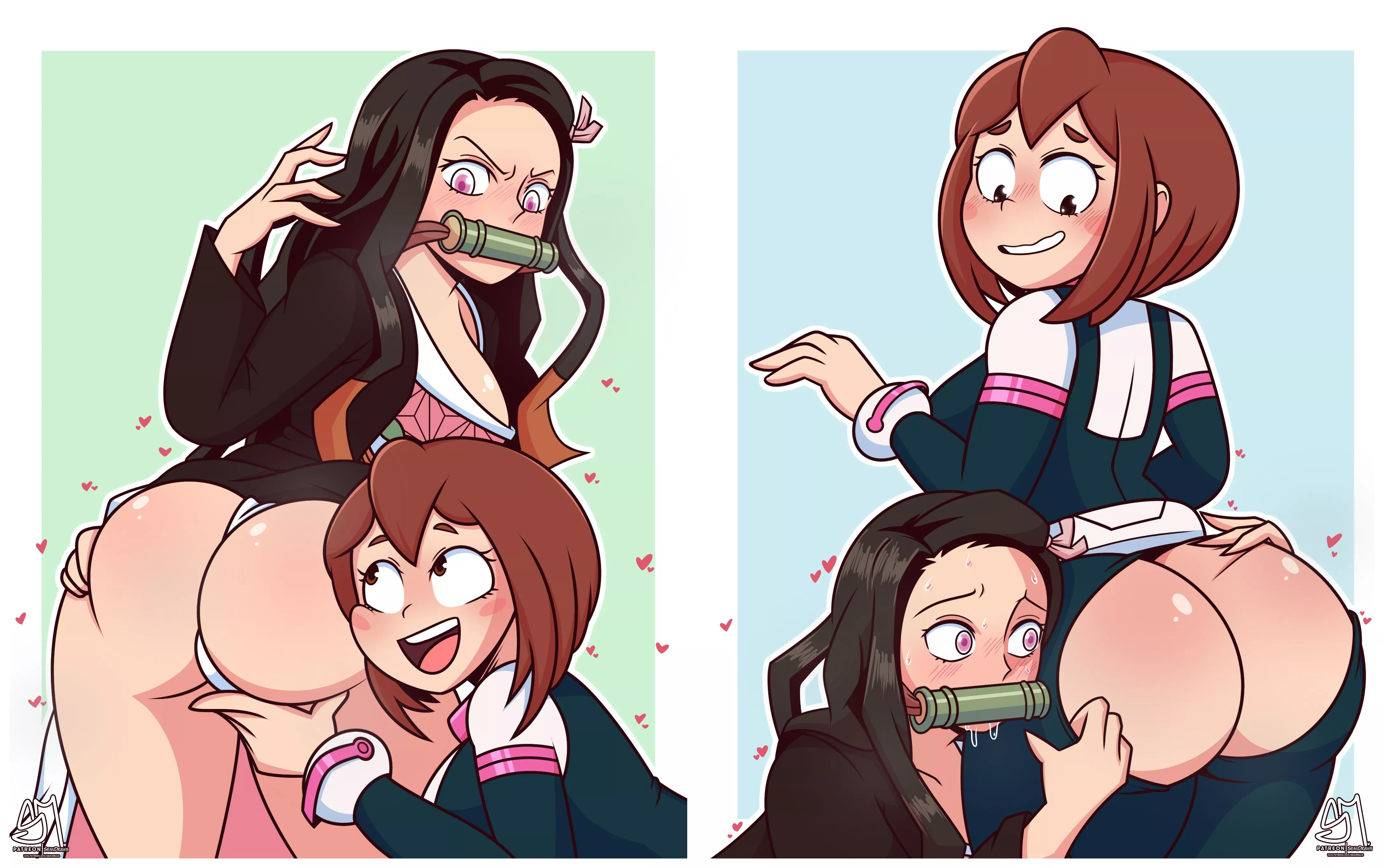 Ochako and Nezuko checking booties [SemiDraws]