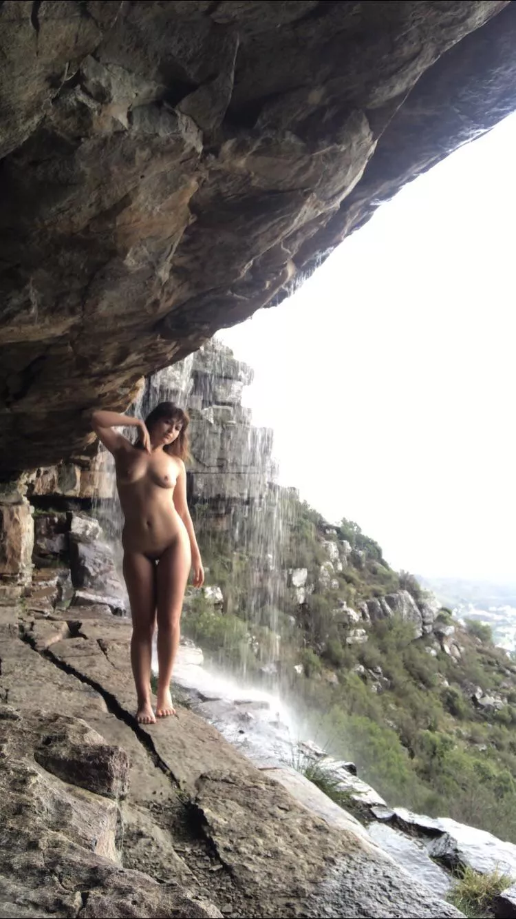 On a hike. Decided to take a shower in the waterfall On a hike. Decided to take a shower in the waterfall