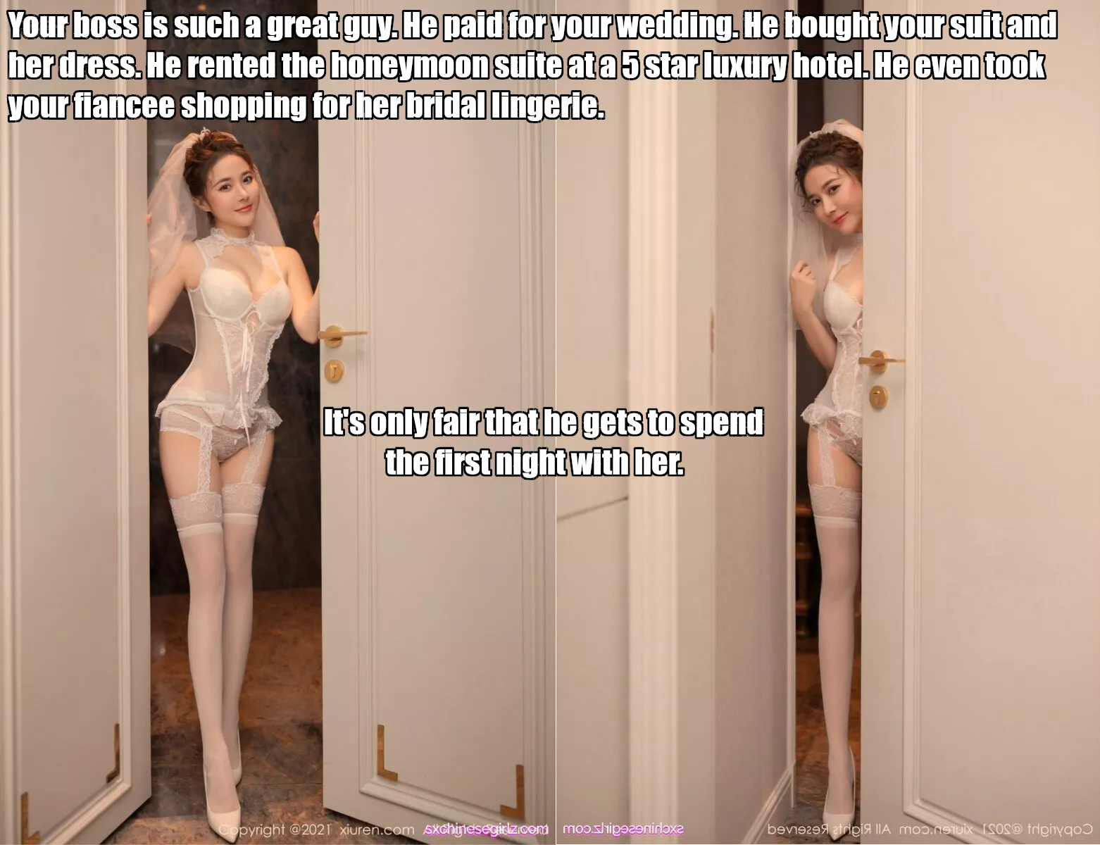 On your basic office worker salary, you couldn't afford to give her the wedding she deserved. On your basic office worker salary, you couldn't afford to give her the wedding she deserved.