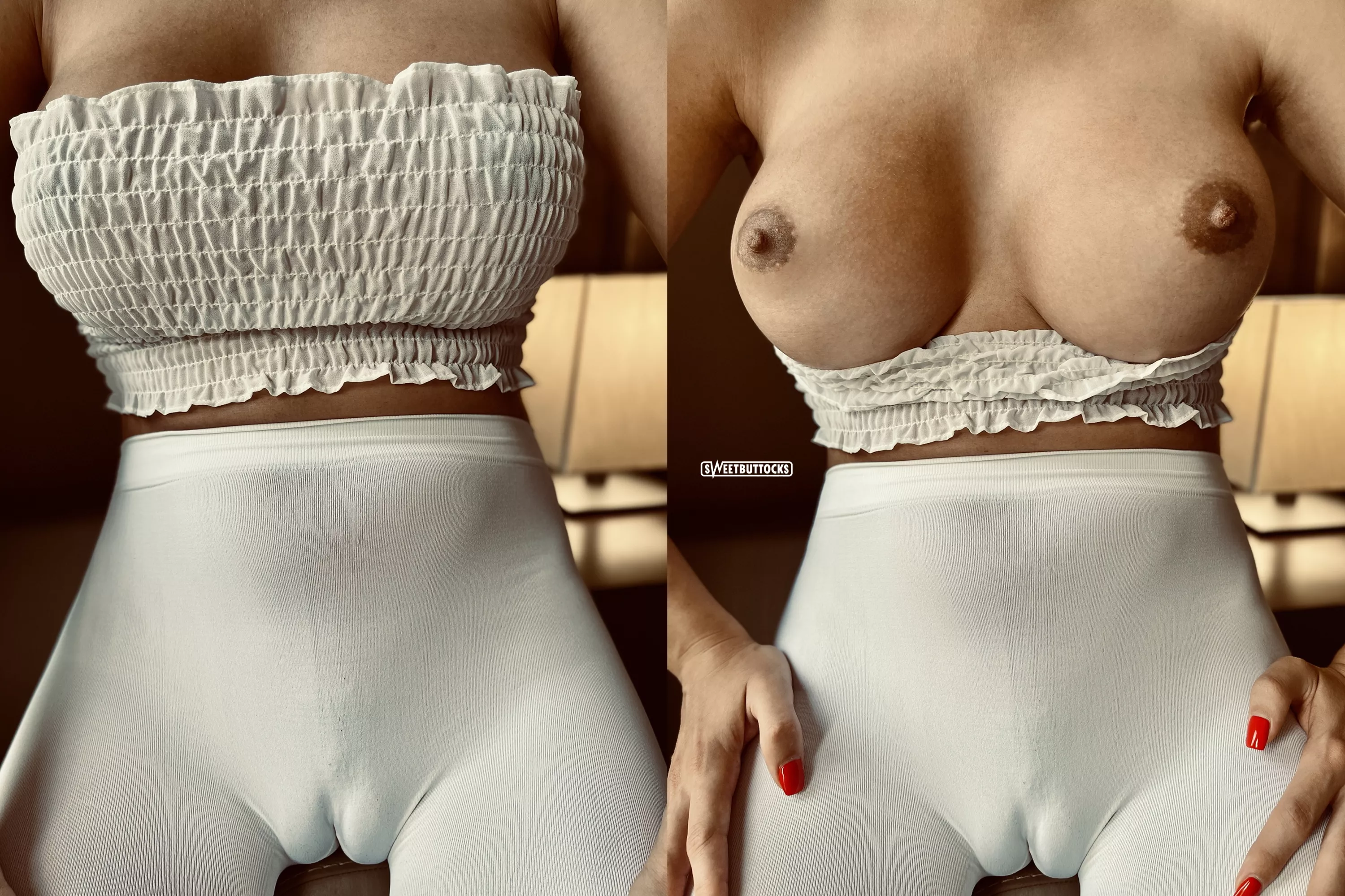 On/off and white pants.