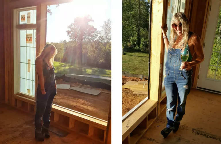 On-Site Builder Meeting (couple)::: It was time for a status meeting with my builder. She was very surprised I brought wine as she welcomed me with a devilish grin - and could tell I had a hidden agenda.