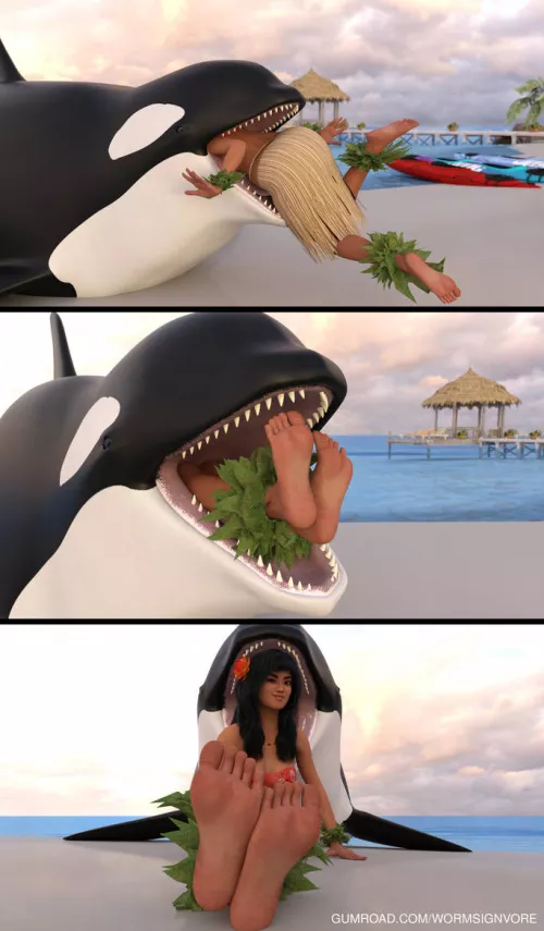 Orca Eats Hula Dancer (F/Orca)(F/Human)(Soft)(Oral)(unwilling)(nsfw)(OC: WormsignVore Animations)