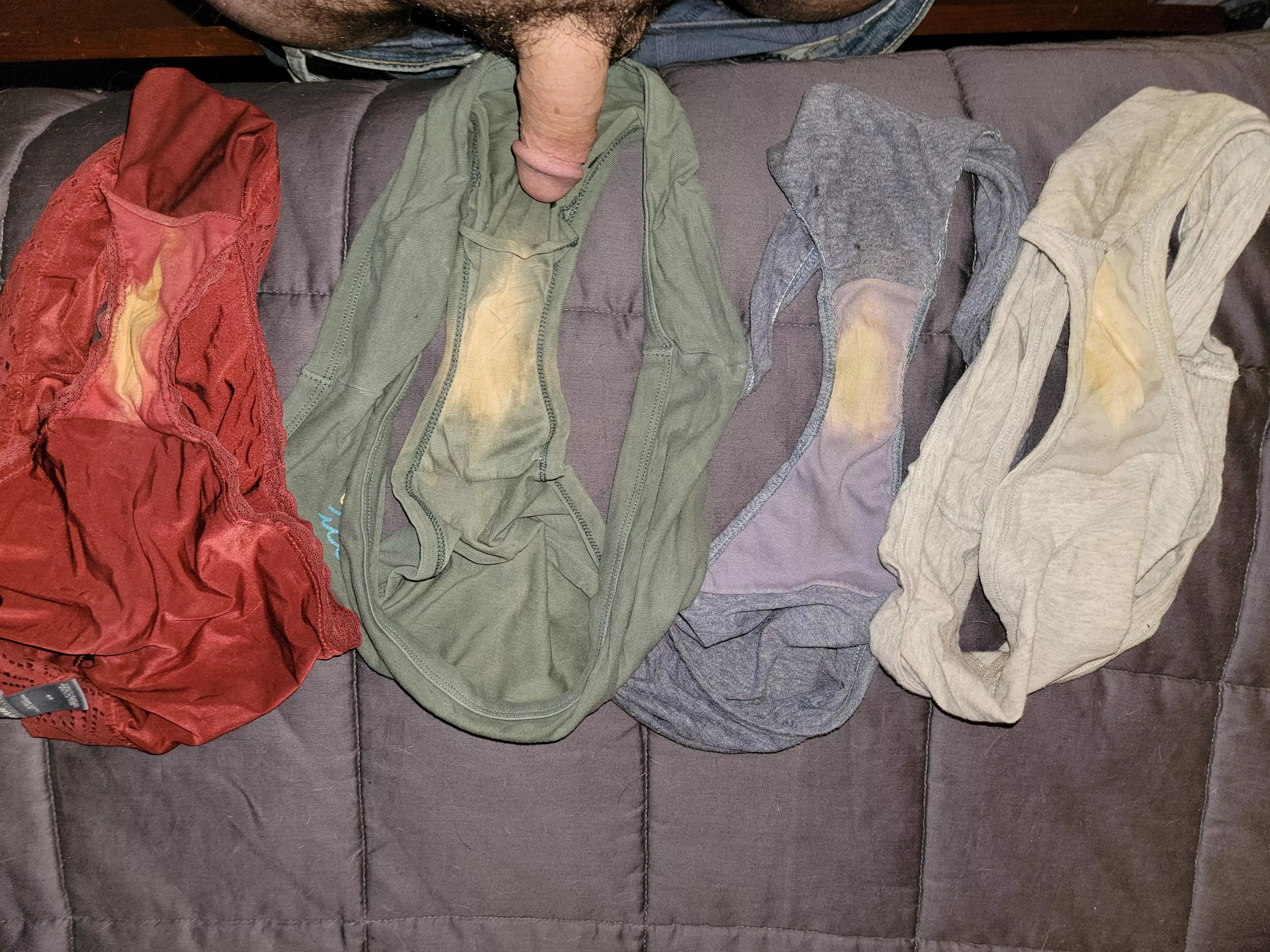Orgy with my wife's dirty panties Orgy with my wife's dirty panties