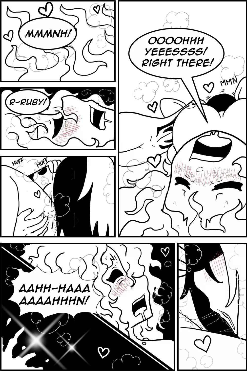 [Original][Our Little Universe] Just some random comic panels I drew if my OC Ruby offering Rosa a post-shower “surprise” 👀😳🥴❤️