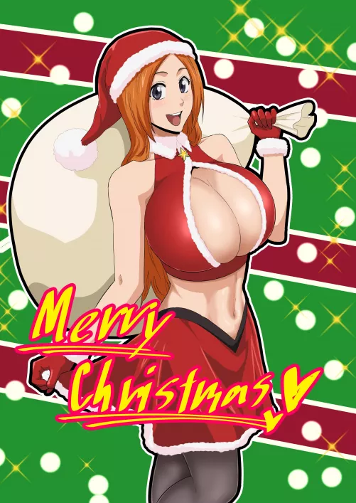 Orihime and her two big friends wish you a merry Christmas. [Bleach]