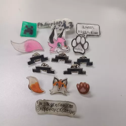 Past few days I've been making my own pins out of heat shrink plastic. Hope you like them!