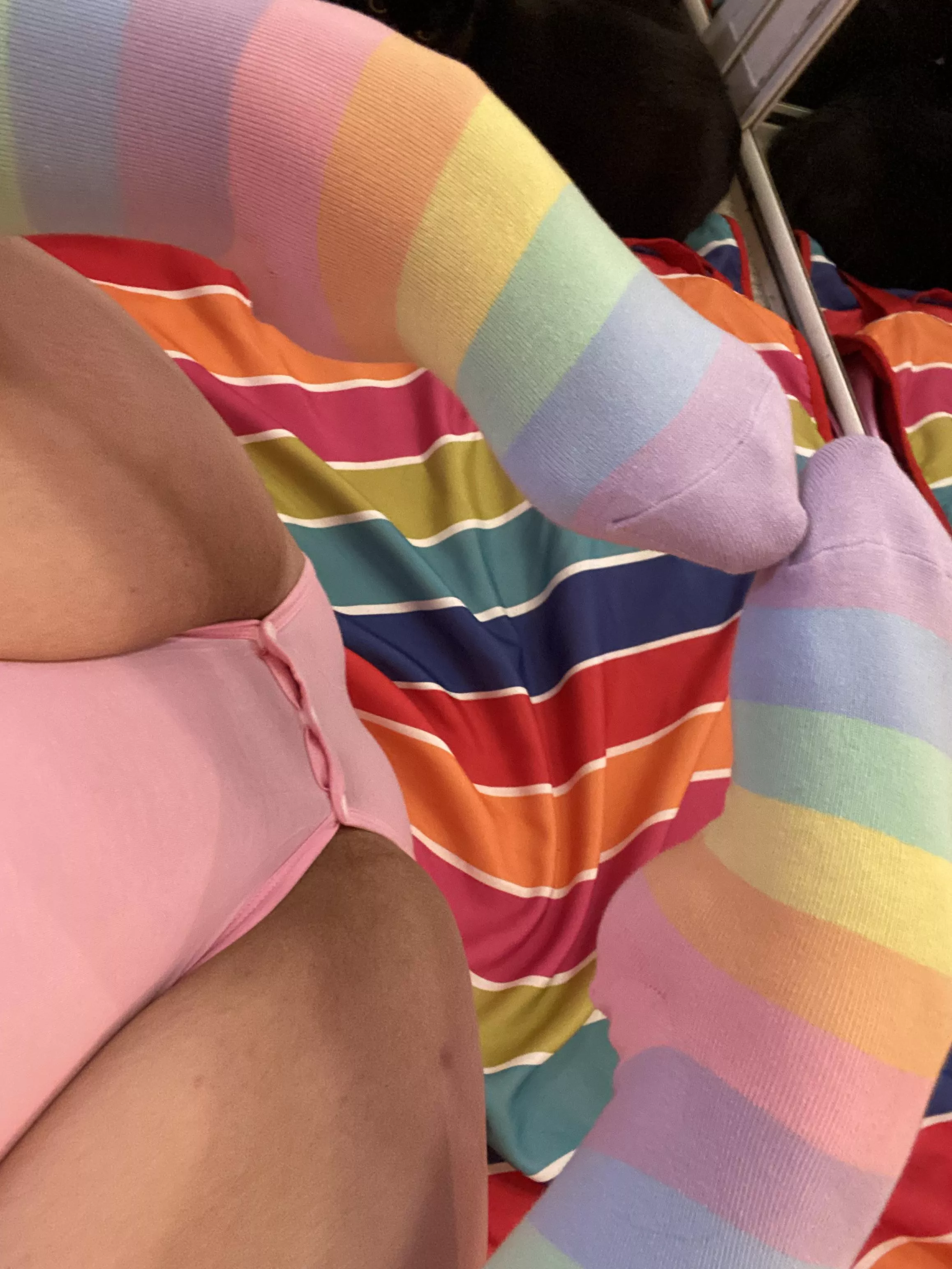 Pastel rainbow socks and a onesie, my little is a happy girl. Pastel rainbow socks and a onesie, my little is a happy girl.
