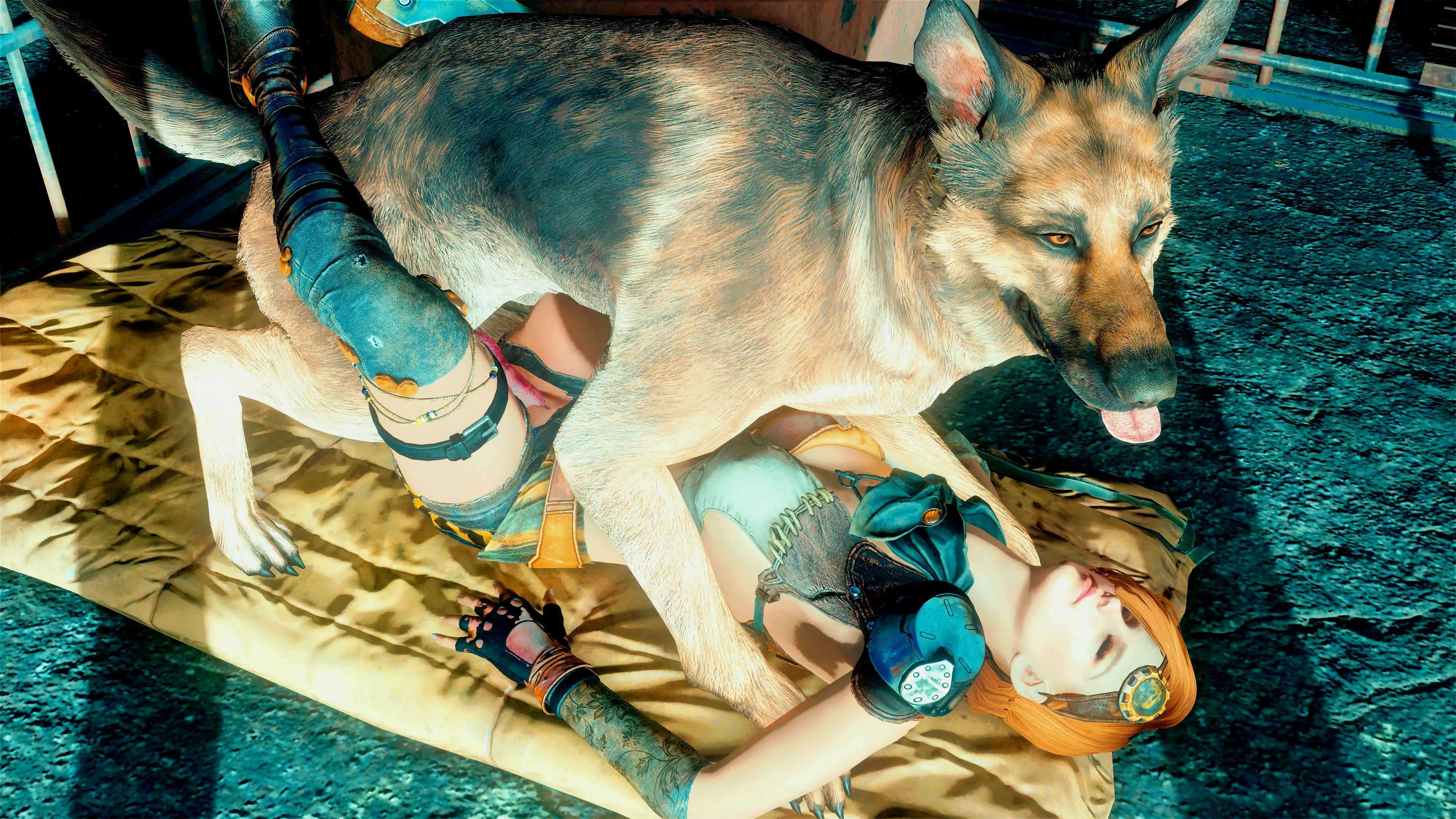 Picture made by me, Maxp8147. Dogmeat couldn't wait for her to undress (Fallout 4)