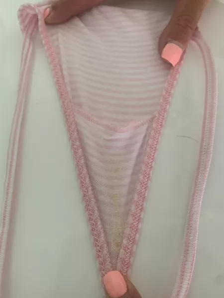pink and white striped g-string. Crusty and cummy and ready for more ๐