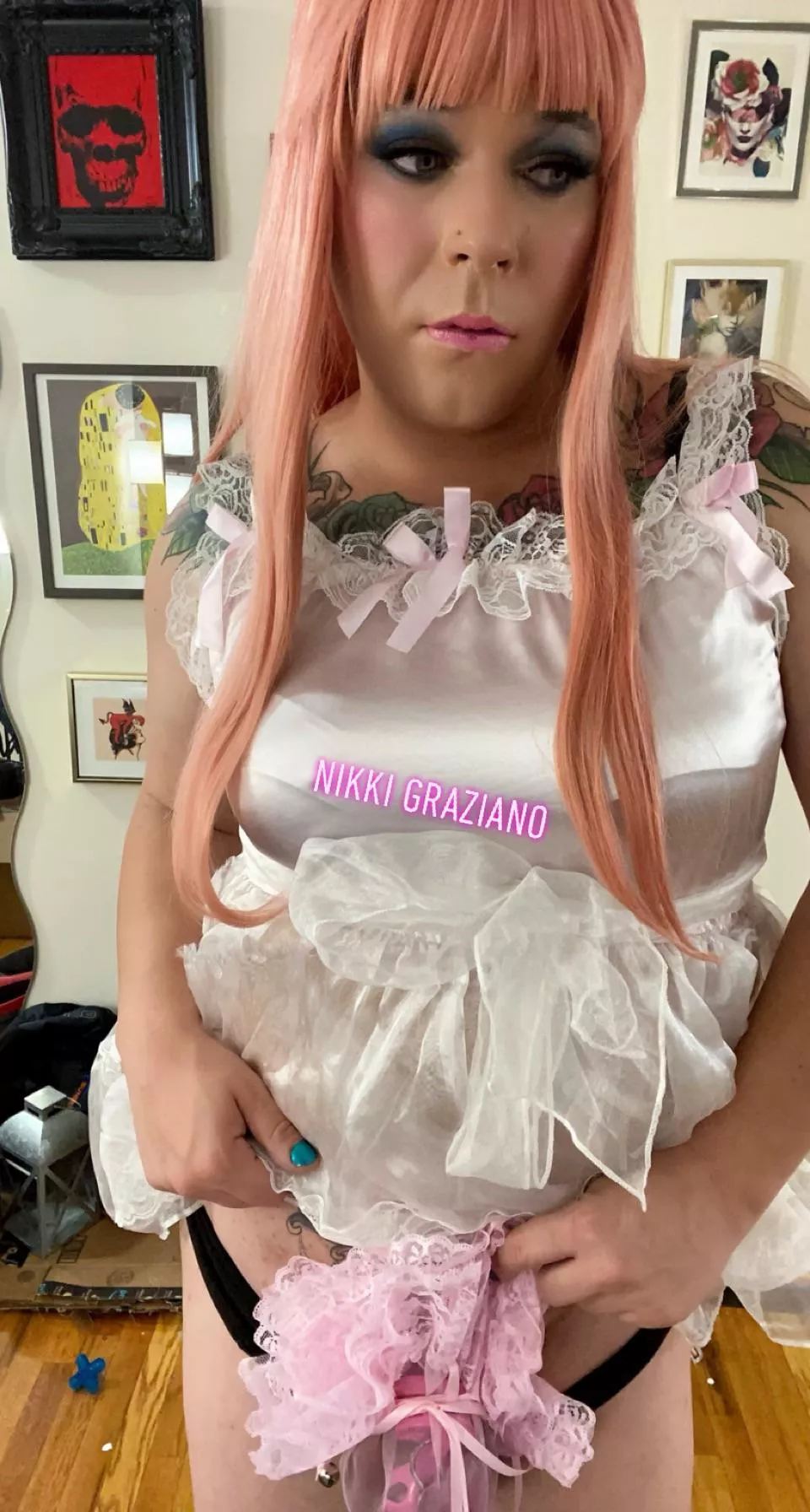 Pink cage ✅frilly pink outfit✅ pink sissy pouch ✅ manhood nullified