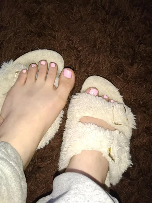 Pink toes and fuzzy slippers. Would you love them after i wore these all day