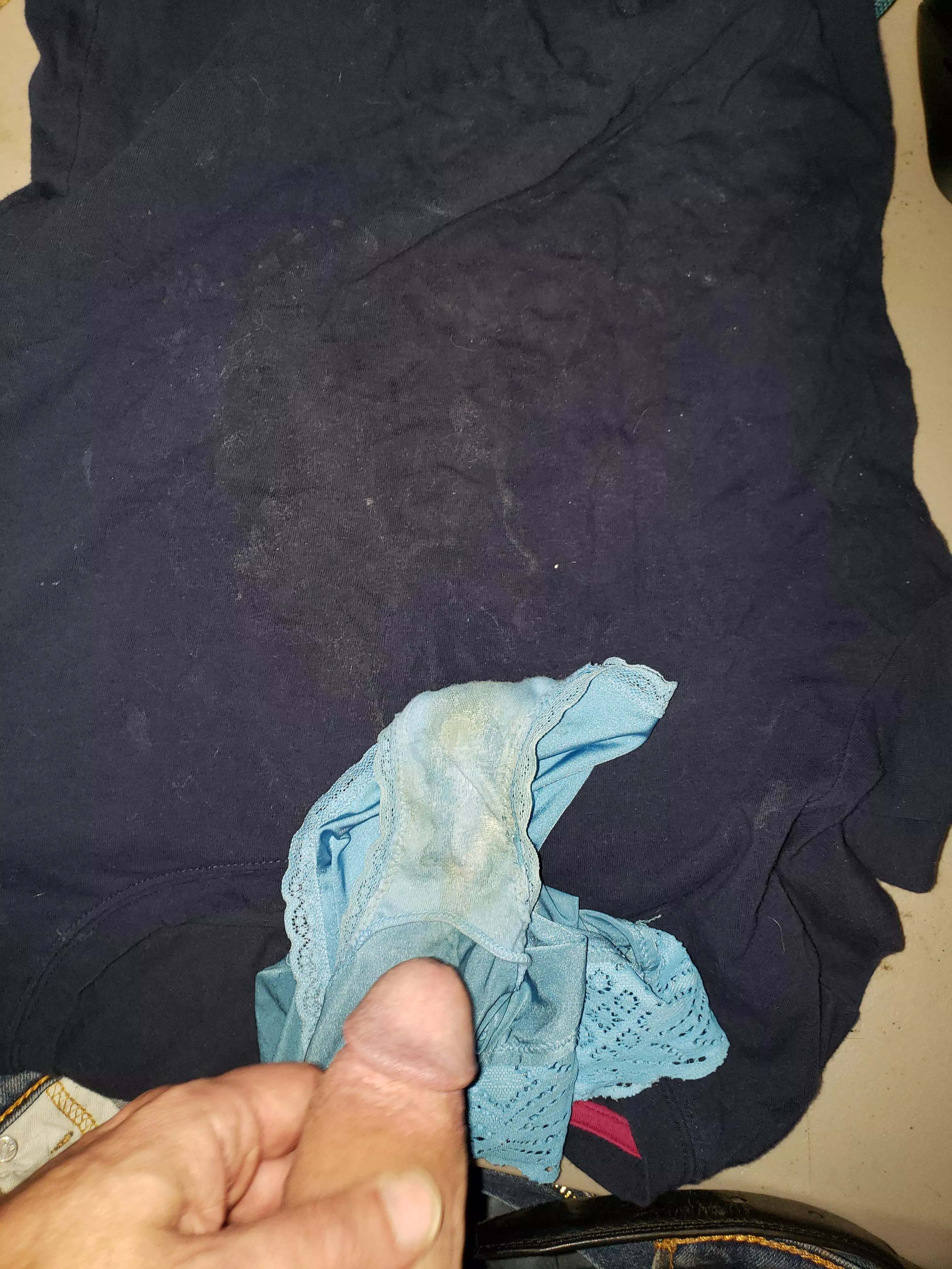 Playing with my wife's cummy panties Playing with my wife's cummy panties