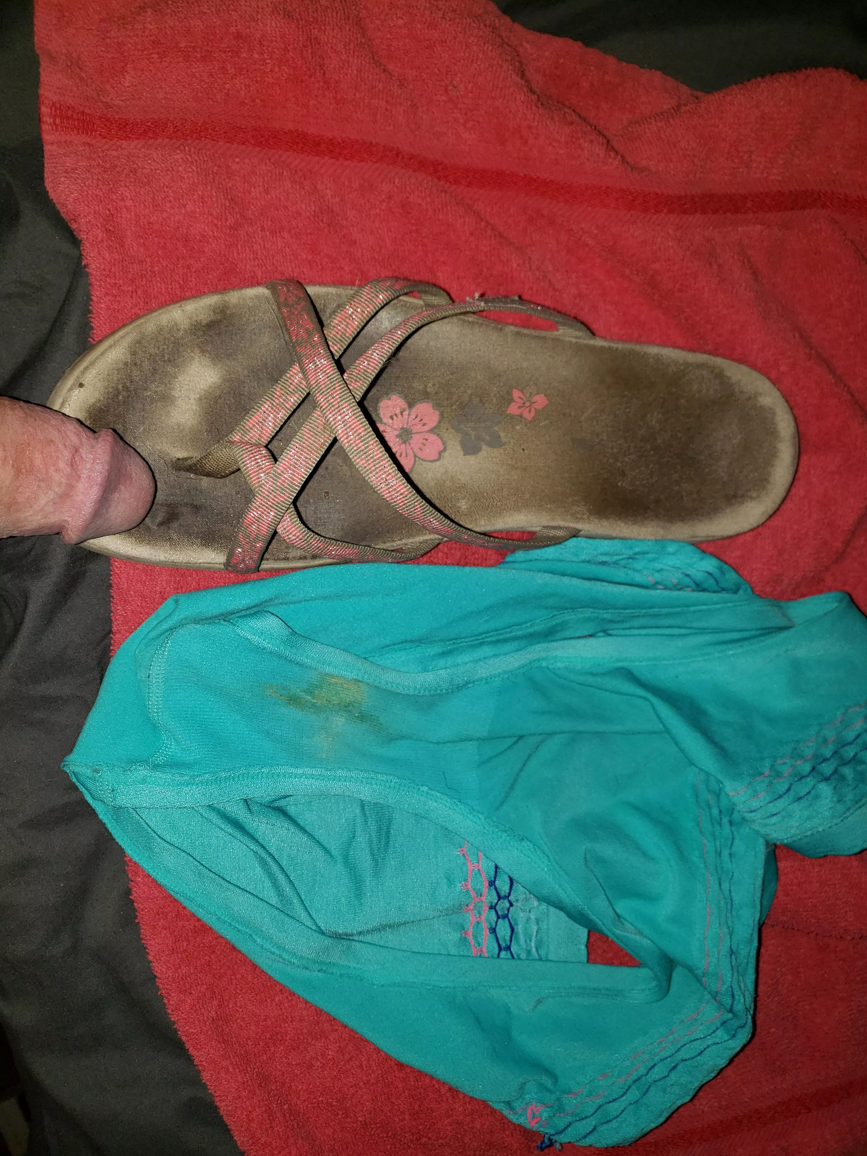 Playing with wife's dirty panties and dirty shoe