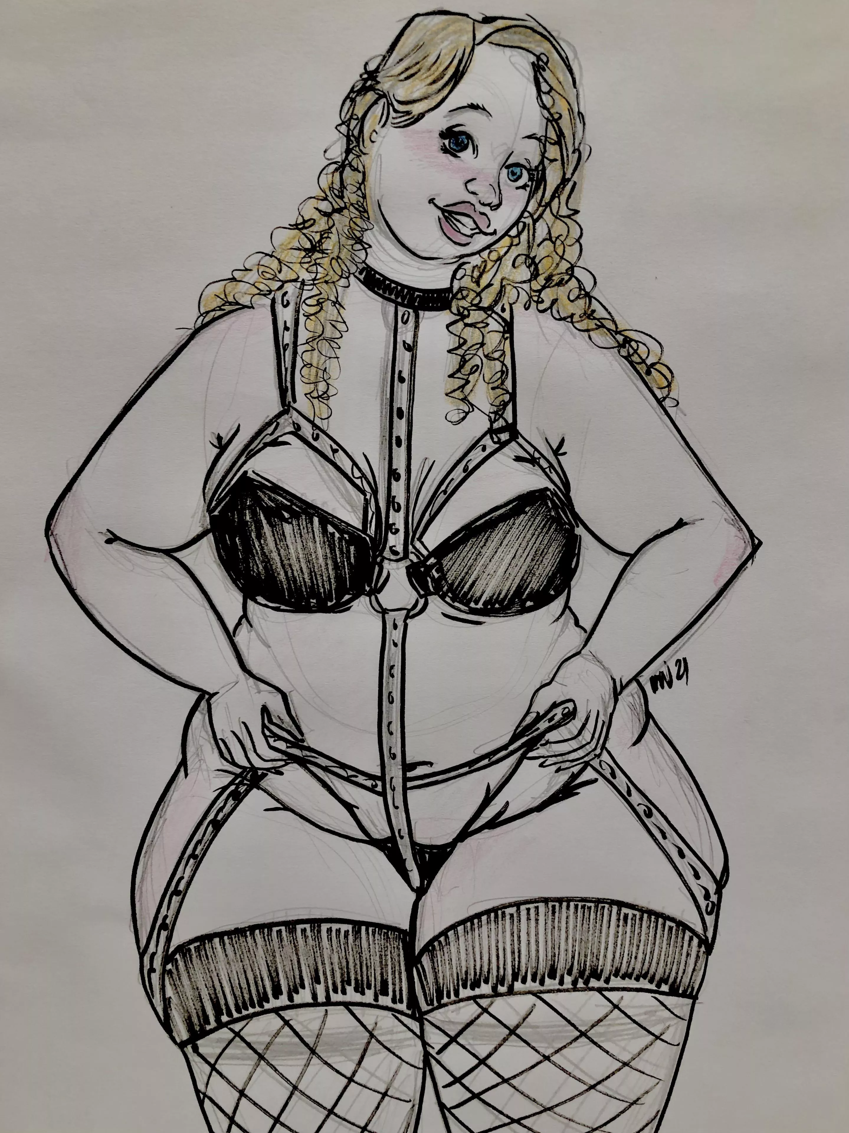 Plush blonde, quick sketch with some color, drawn by me