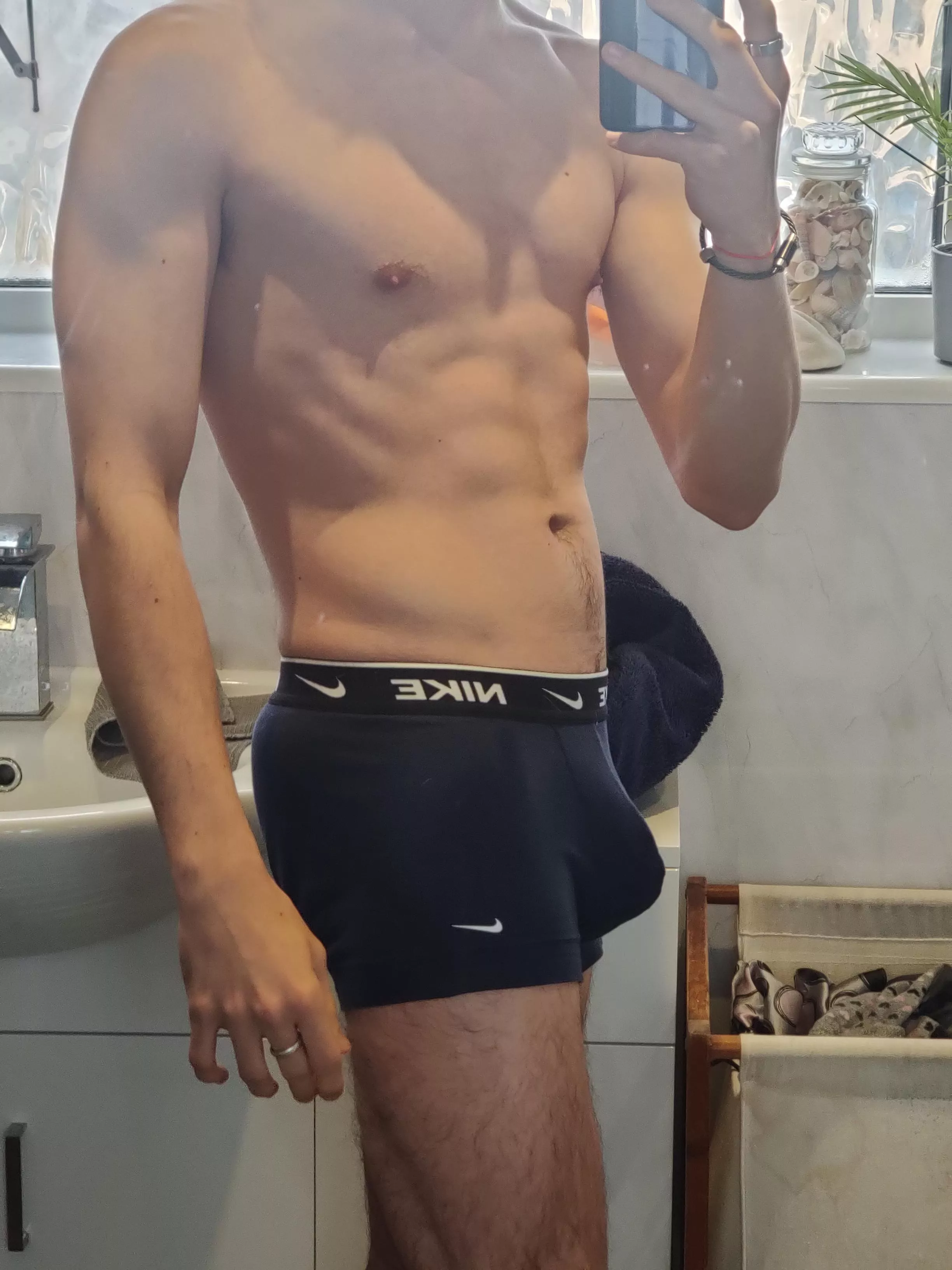 post shower bulge for you? who wants to take it out?