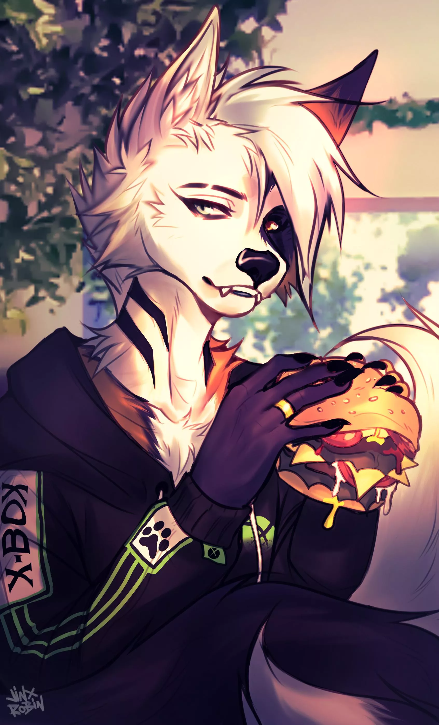 POV: she wants your fries. (Art by me, my fursona, @RobinJinx_ )