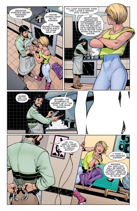 Power Girl/Kara Zor-El/Kara Zor-L/Karen Starr. Becoming no metabolism/powered human bullshit. [Convergence Action Comics #1]