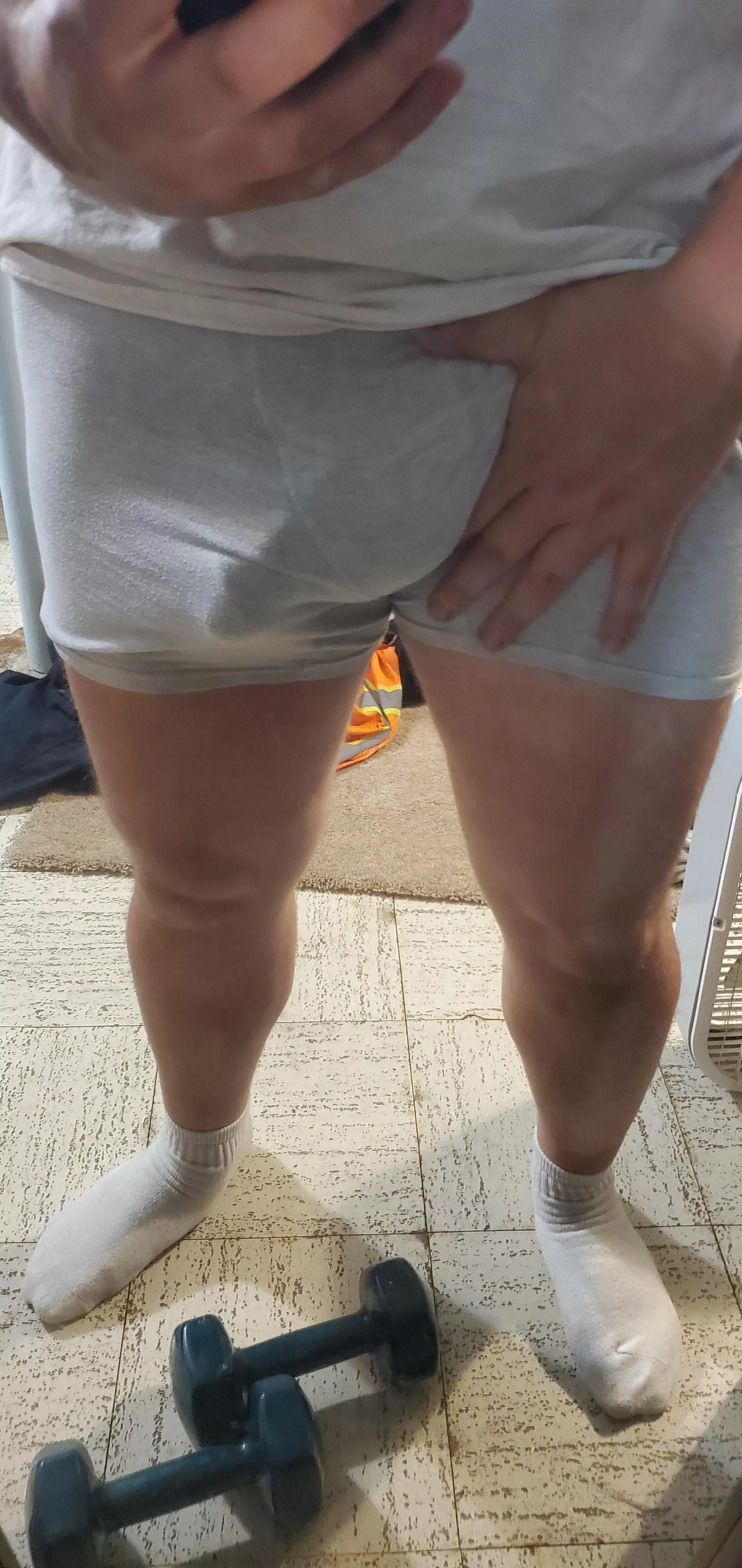 Powerful thighs and a big cock head, wonder what that means 🤔