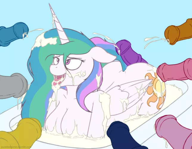 Princess Celestia is enjoying these cocks (purplelealacran)