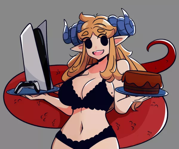 PS5 , chocolates cake and her