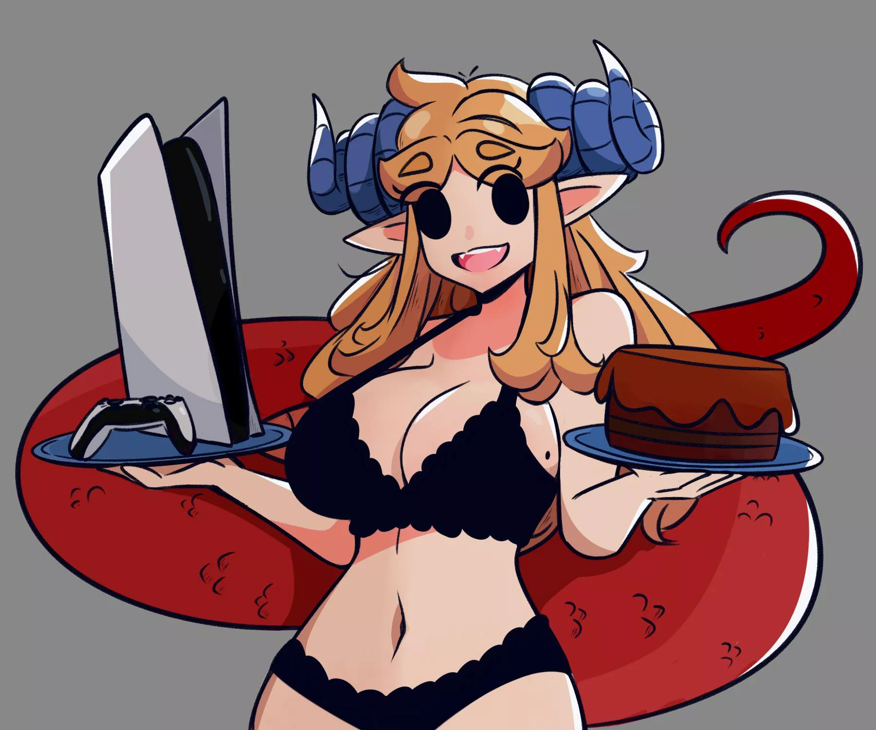 PS5 , chocolates cake and her