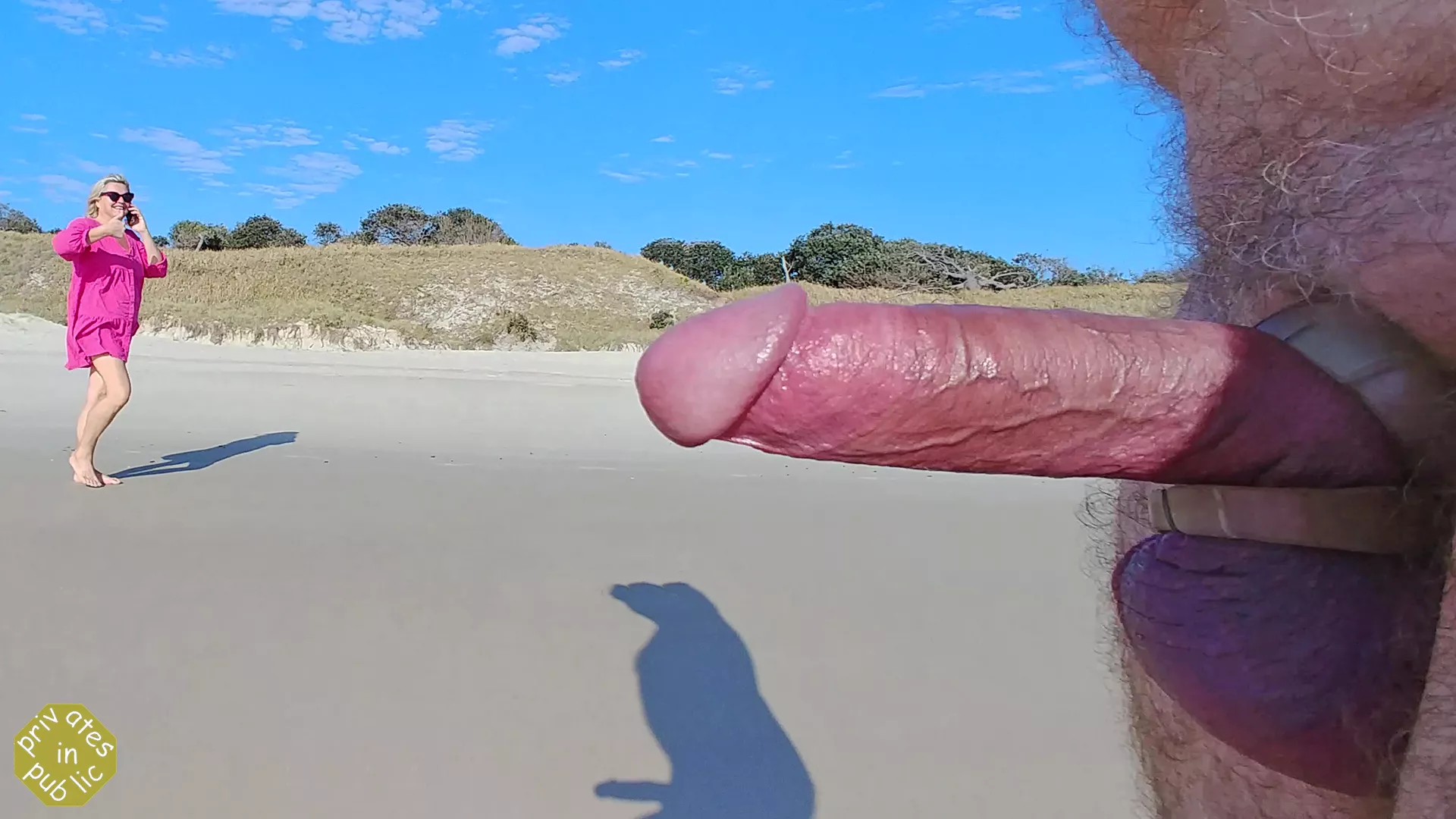 Public erection boner on the beach gets an appreciative  Public erection boner on the beach gets an appreciative