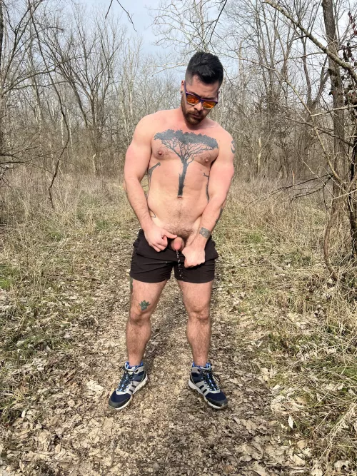 Public piss on a hiking trail