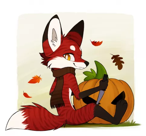 Pumpkin Carving Fox 🦊🎃(My Fursona, By @SepiaPaws on Twitter)