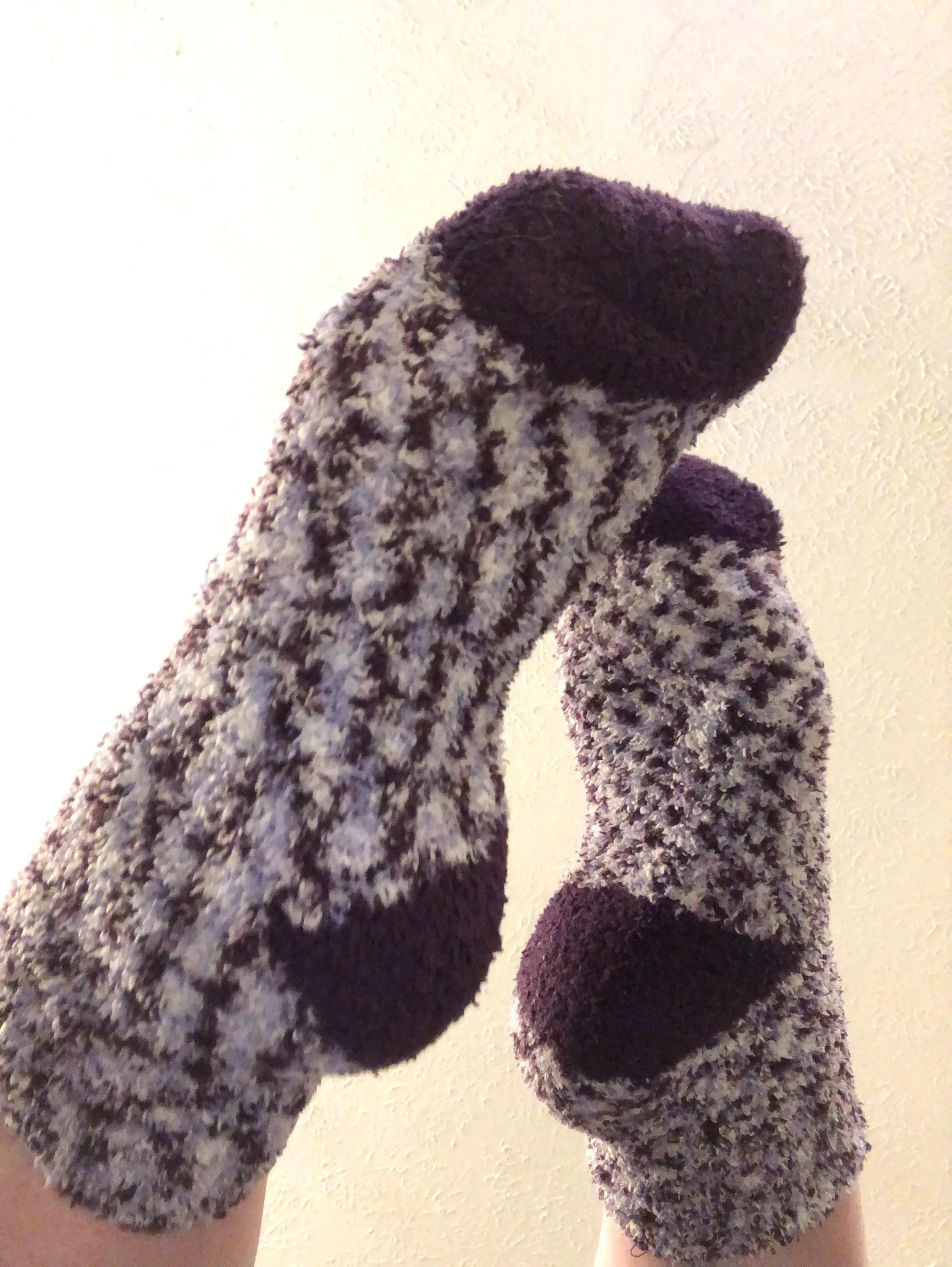 Purple fuzzy socks in your face (F) Purple fuzzy socks in your face (F)