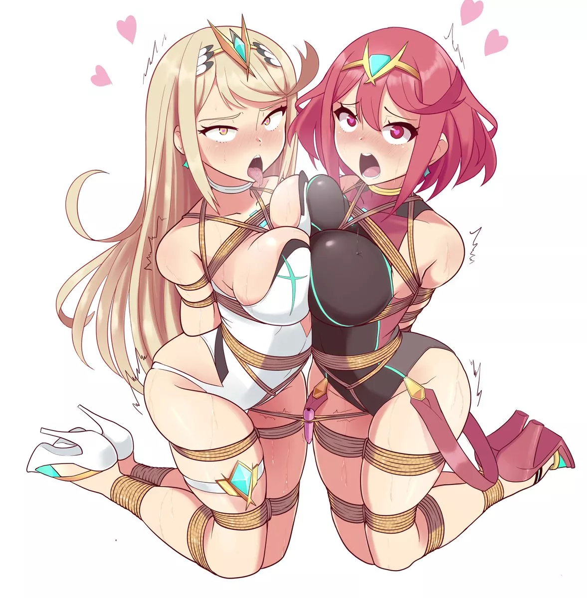 Pyra & Mythra shaken through the bind (BagelBomb) Pyra & Mythra shaken through the bind (BagelBomb)