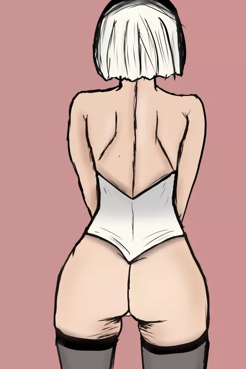 Quick sketch of 2B from behind. (Naveldorf) [Nier Automata]