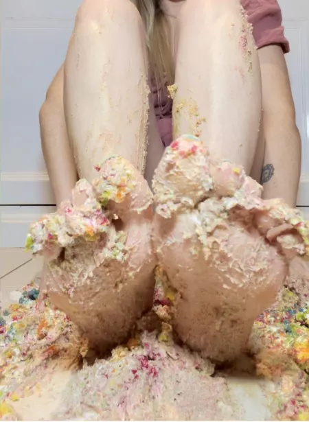 Rainbow cake smashed! Now who is going to clean me up