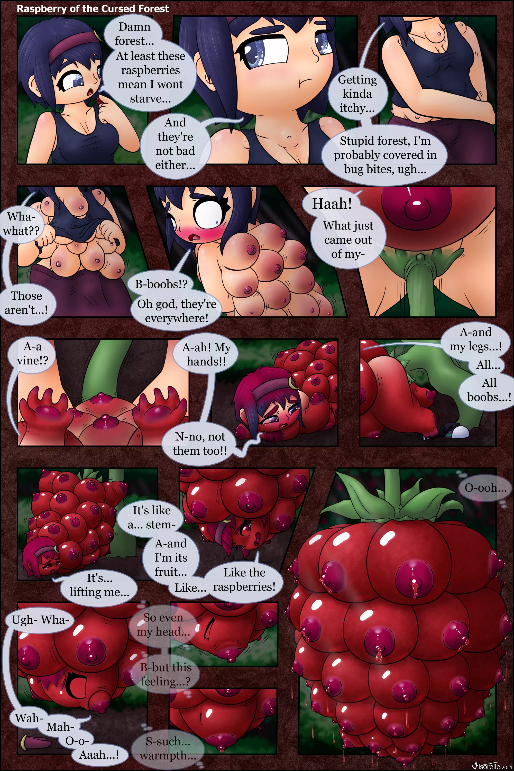 Raspberry of the Cursed Forest (Unwilling; Inanimate; Cluster; Multibreast; Lactation; F Human -> Raspberry) [Comm]